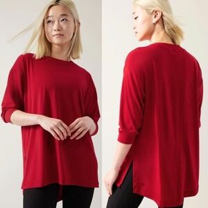 Athleta Tranquility Top, Size XXS in Candy Red, 3/4 Sleeve Relaxed Fit Tunic